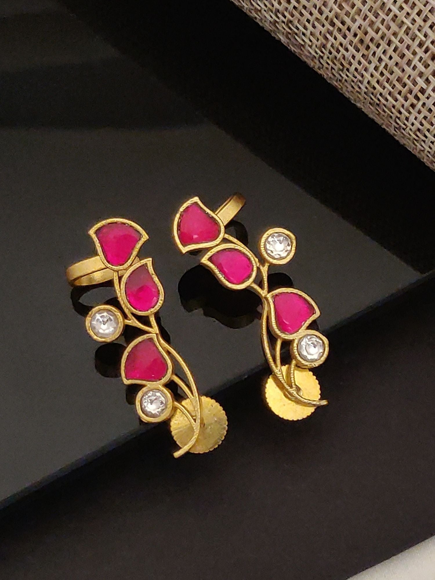 Gold Plated Artificial Stone Floral Earring with pink stones and clear crystals by Abdesignsjewellery