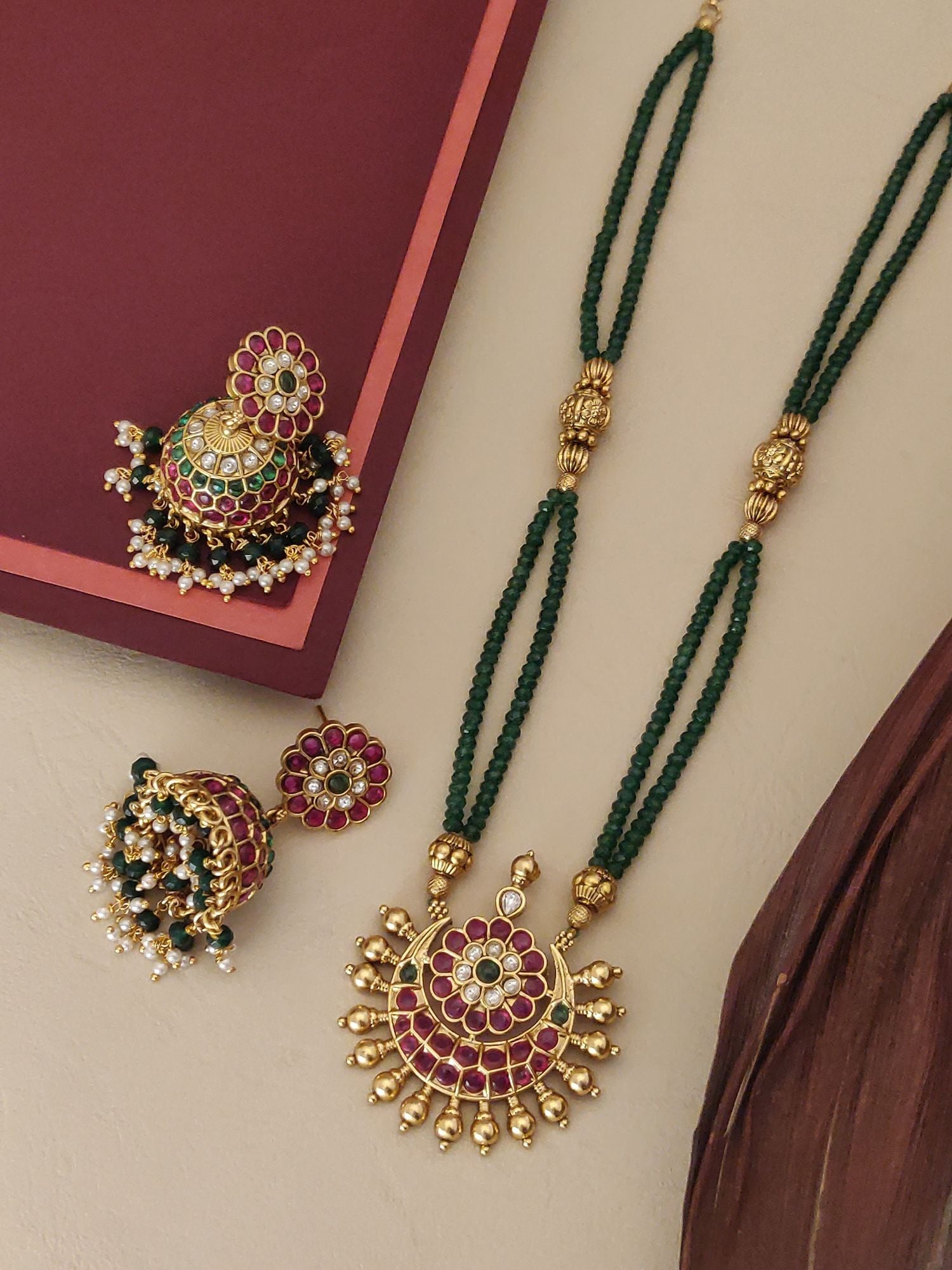 Gold Plated Kemp Necklace set with intricate design and coordinating earrings for traditional elegance