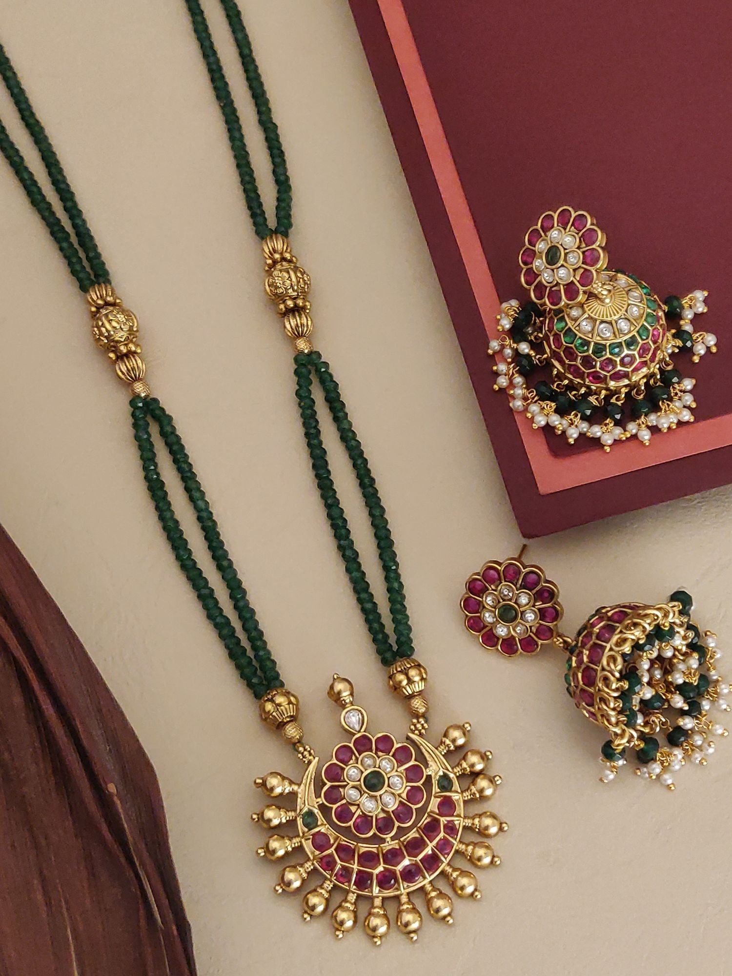 Gold Plated Kemp Necklace set with matching earrings in an elegant design and colorful stones
