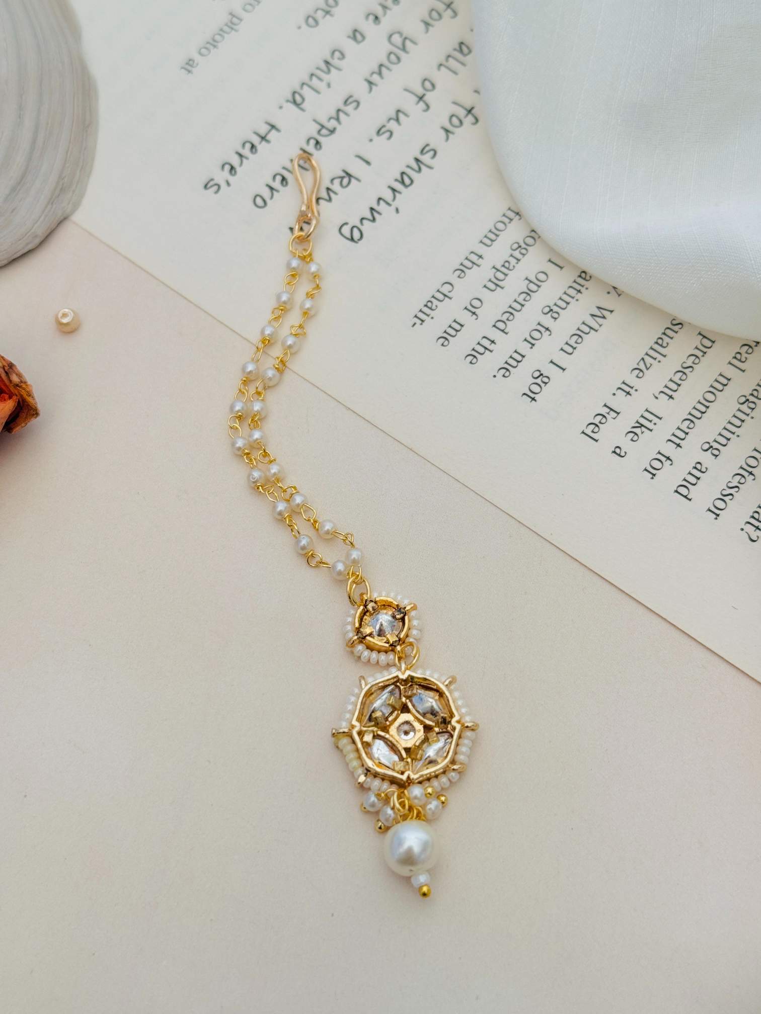 Gold Plated Kundan Maangtikka with pearl and intricate design by Abdesignsjewellery
