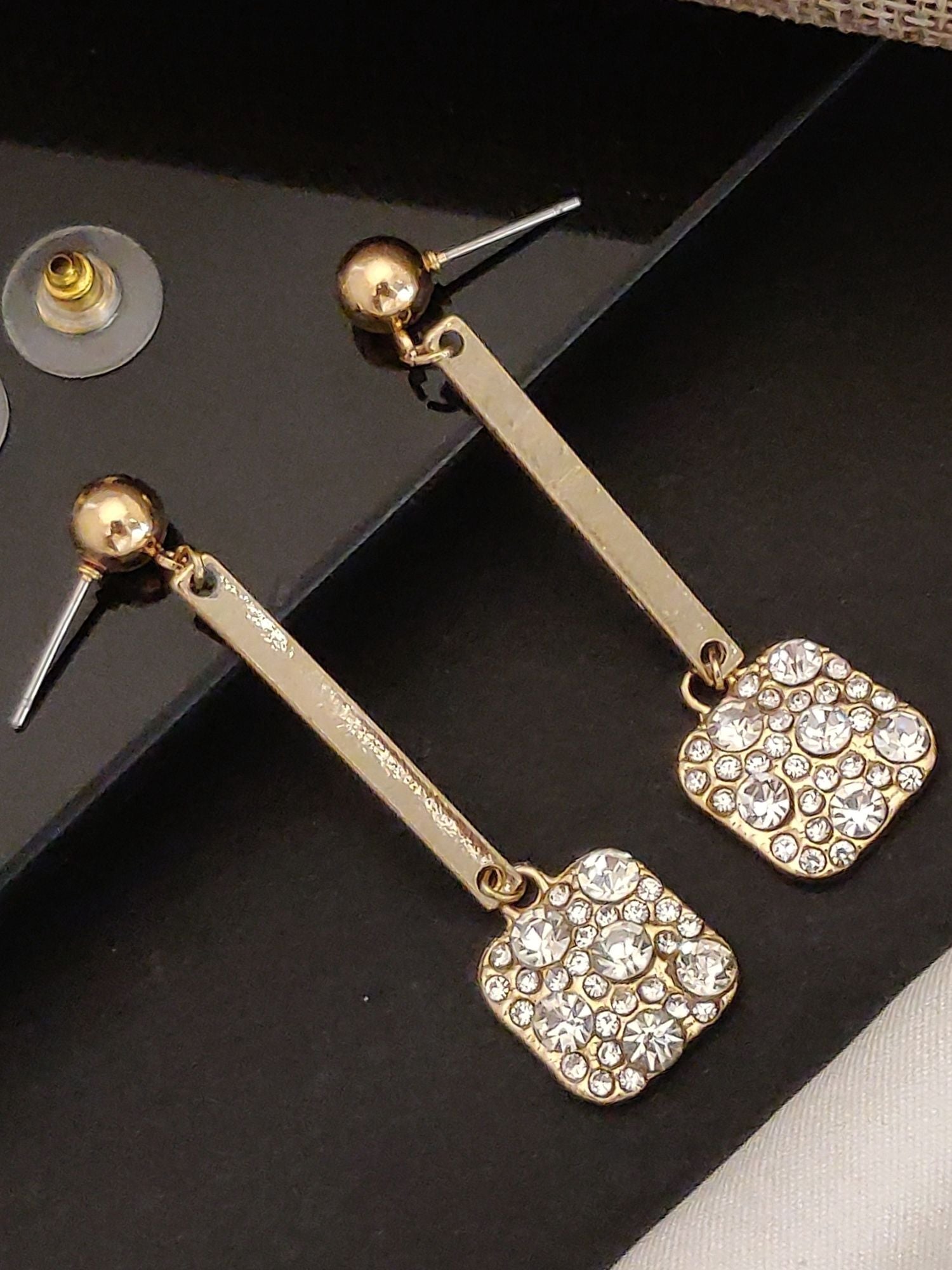 Gold Plated Long Western Dangle Earring with Sparkling Crystal Accents for Elegant Accessories