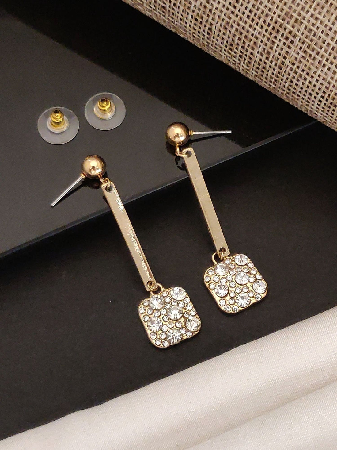 Gold Plated Long Western Dangle Earring with Sparkling Gemstones for Elegant Style