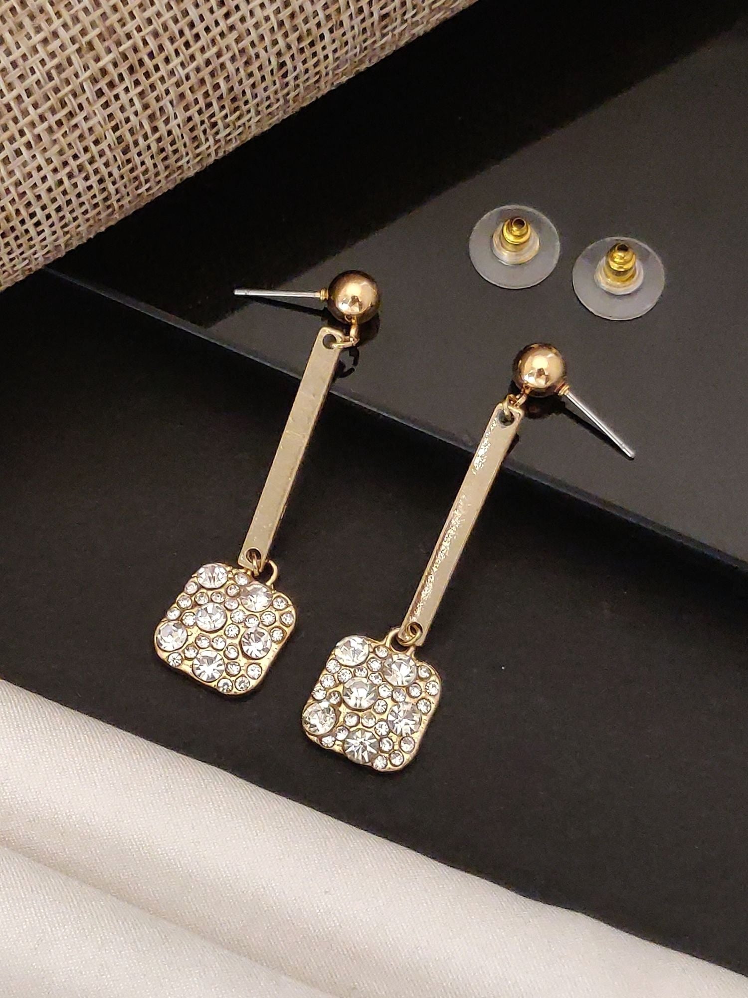 Gold Plated Long Western Dangle Earring with Sparkling Rhinestones and Elegant Design