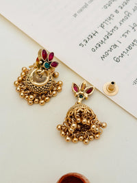 Thumbnail for Abdesignsjewellery Gold Plated Matt Finish Necklace Set with intricate floral design and dangling gold beads