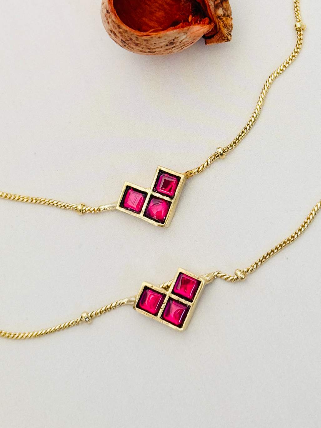 Gold Plated Pachi Kundan Anklets combo with red square stones and delicate gold chain by Abdesignsjewellery