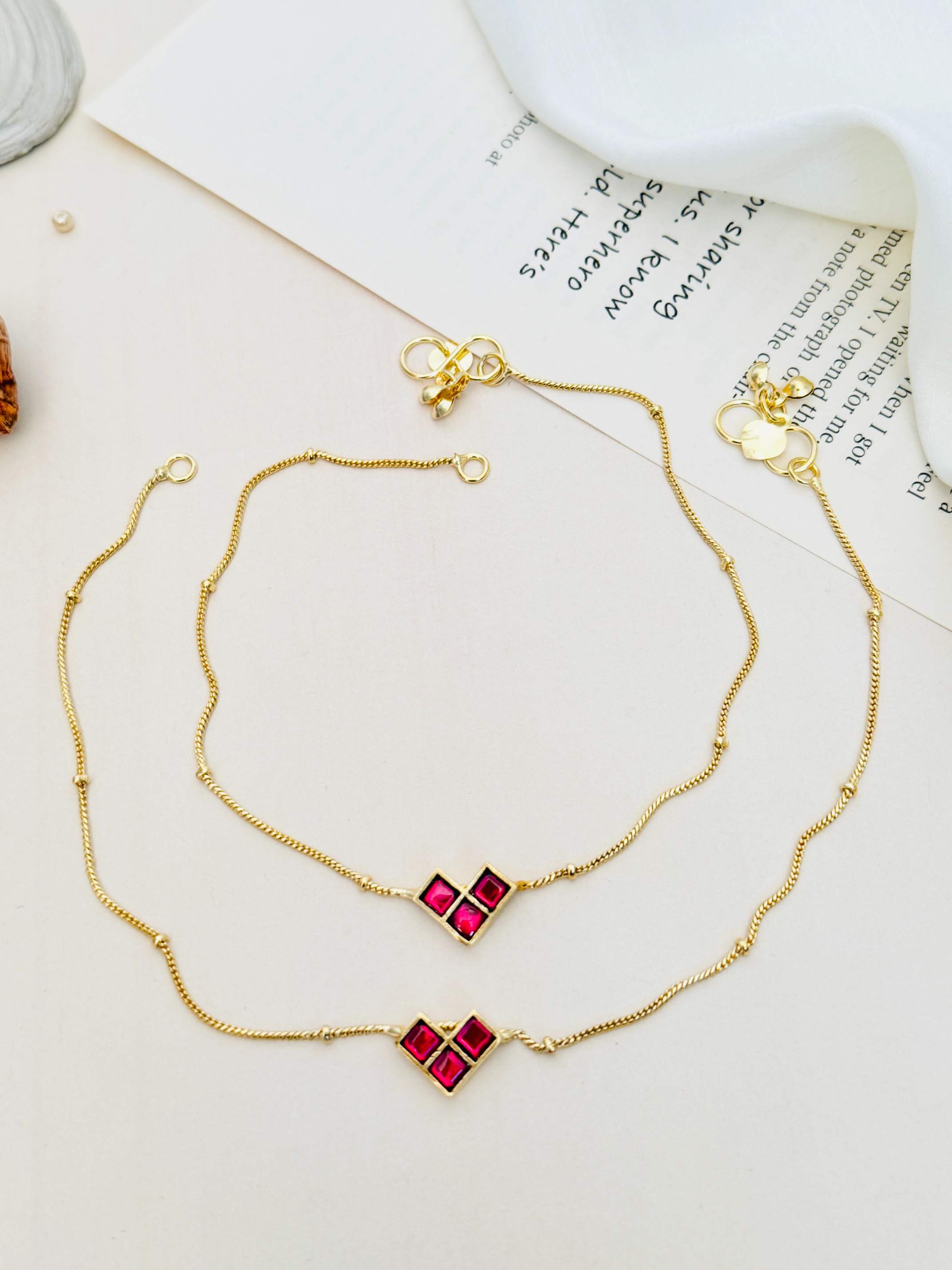 Abdesignsjewellery Gold Plated Pachi Kundan Anklets combo with intricate red stone design