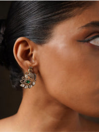 Thumbnail for Gold Plated Peacock Polki Stud Earring worn on a woman’s ear from Abdesignsjewellery