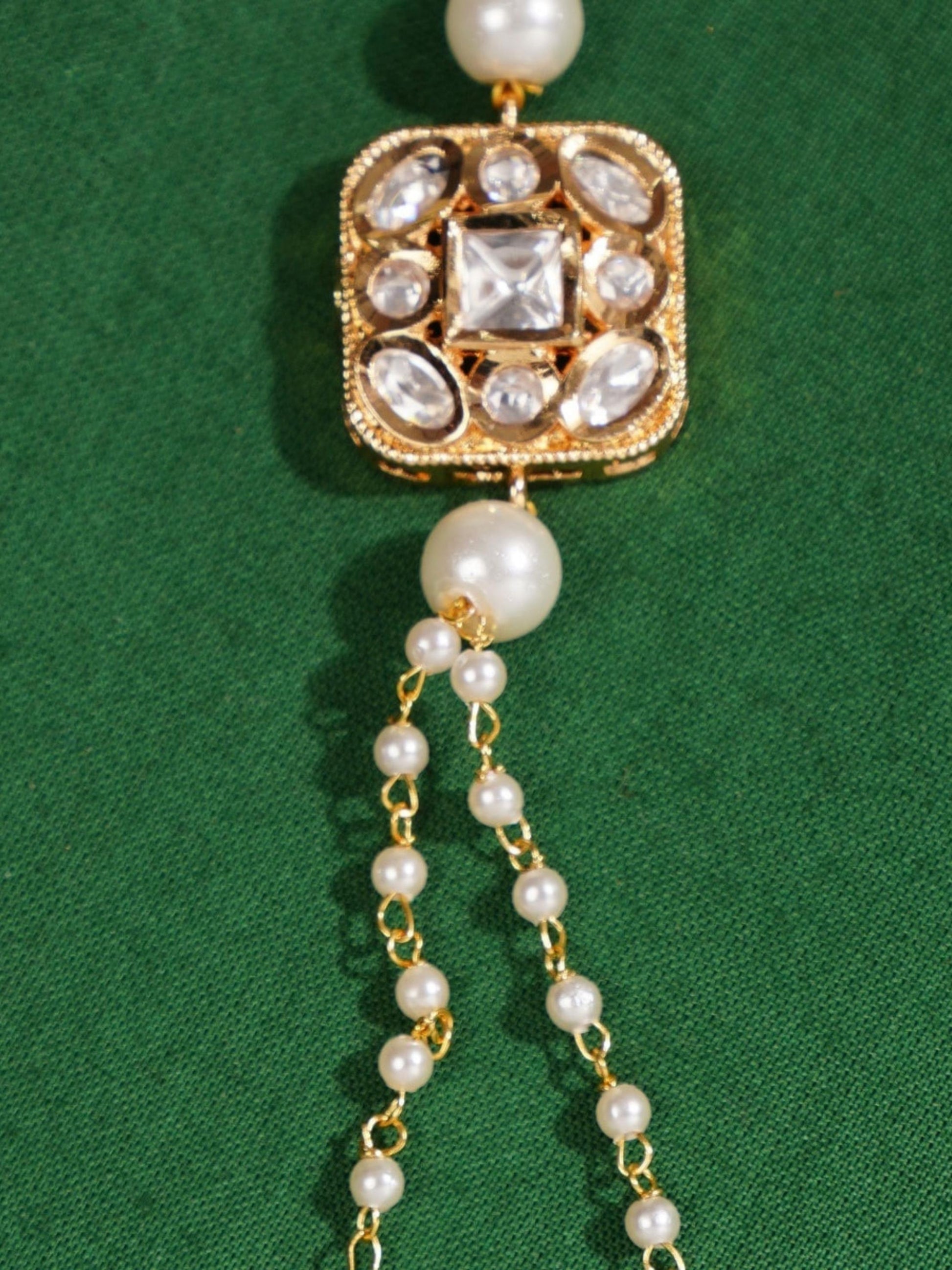 Gold Plated Polki Hand Bracelet by Abdesignsjewellery with intricate polki stones and pearl detailing