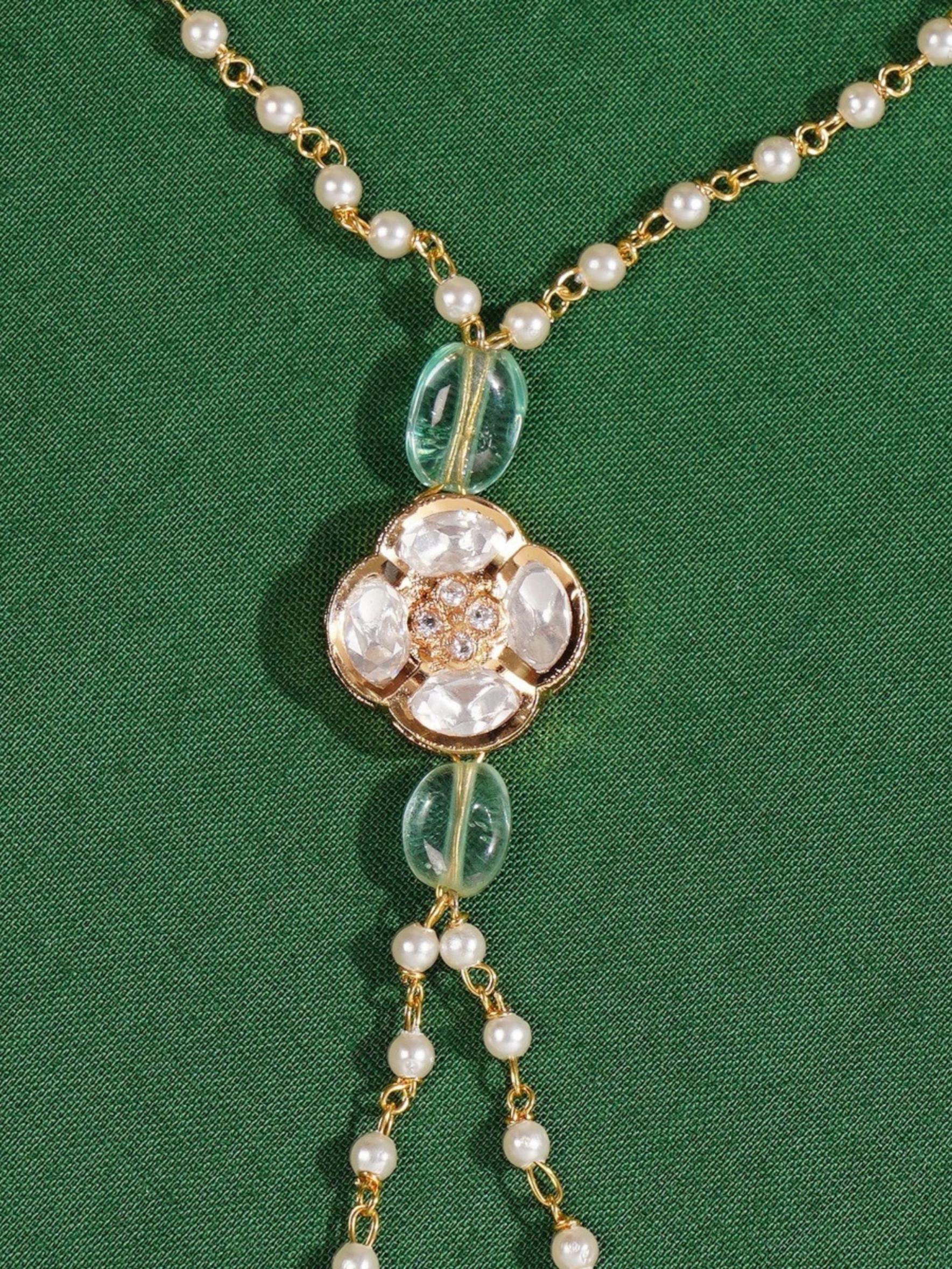 Gold Plated Polki Hand Bracelet by Abdesignsjewellery with pearl and crystal bead detailing