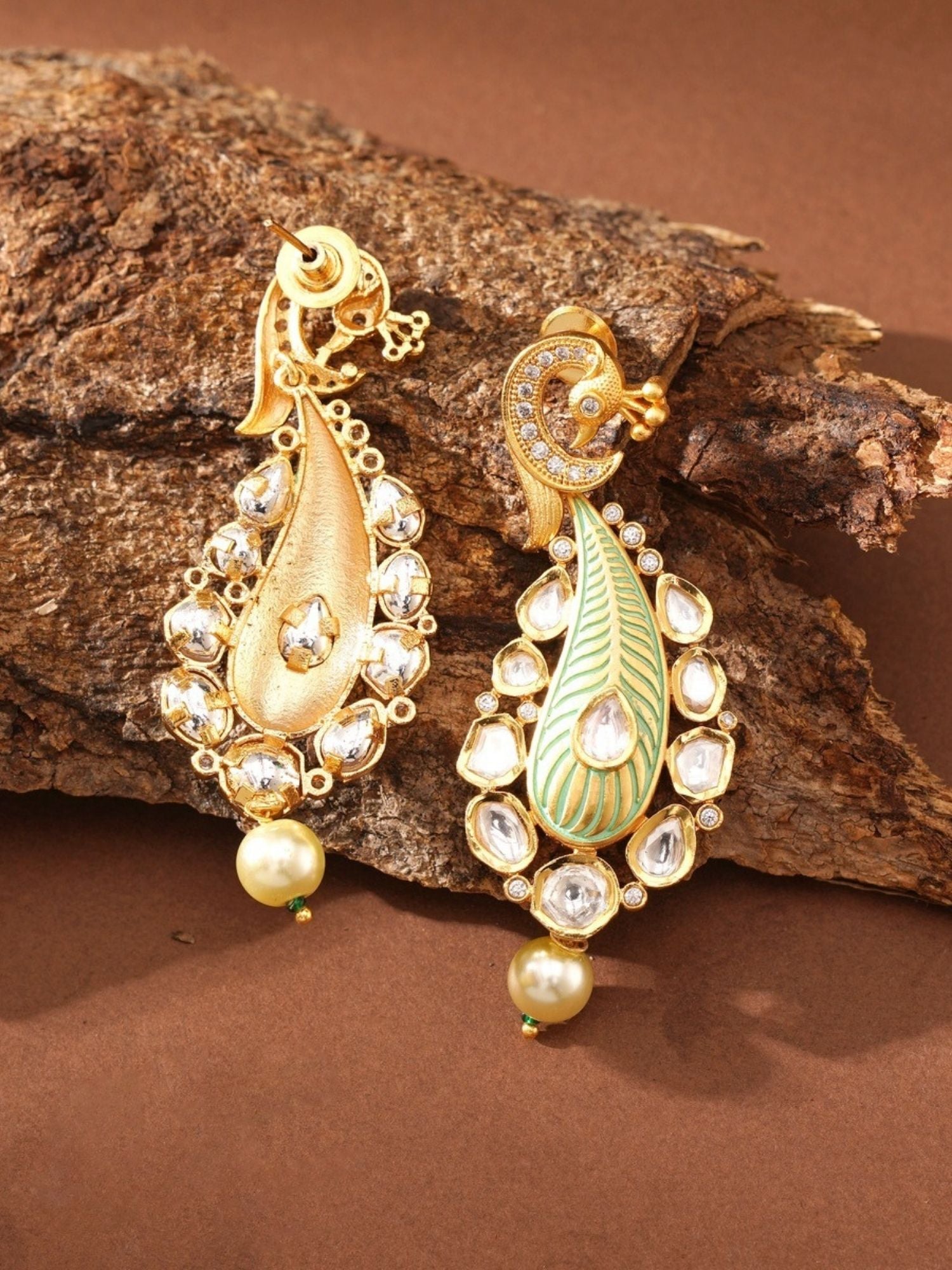 Gold Plated Polki Kundan Earrings by Abdesignsjewellery with intricate design and pearl drop detailing