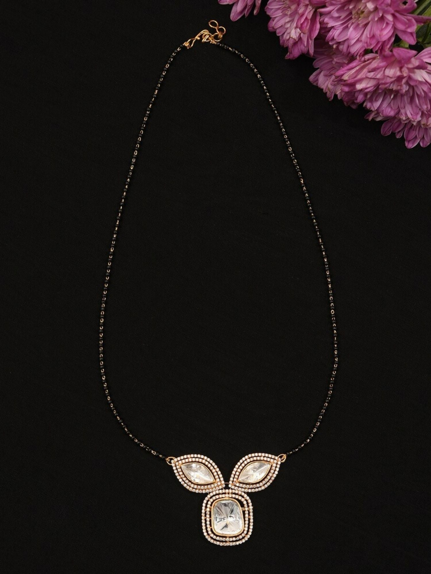 Gold Plated Polki Mangalsutra by Abdesignsjewellery with intricate pendant and black beaded chain