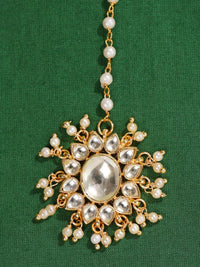 Thumbnail for Gold Plated Polki Paachi Kundan Maangtikka with intricate pearl and gemstone design by Abdesignsjewellery