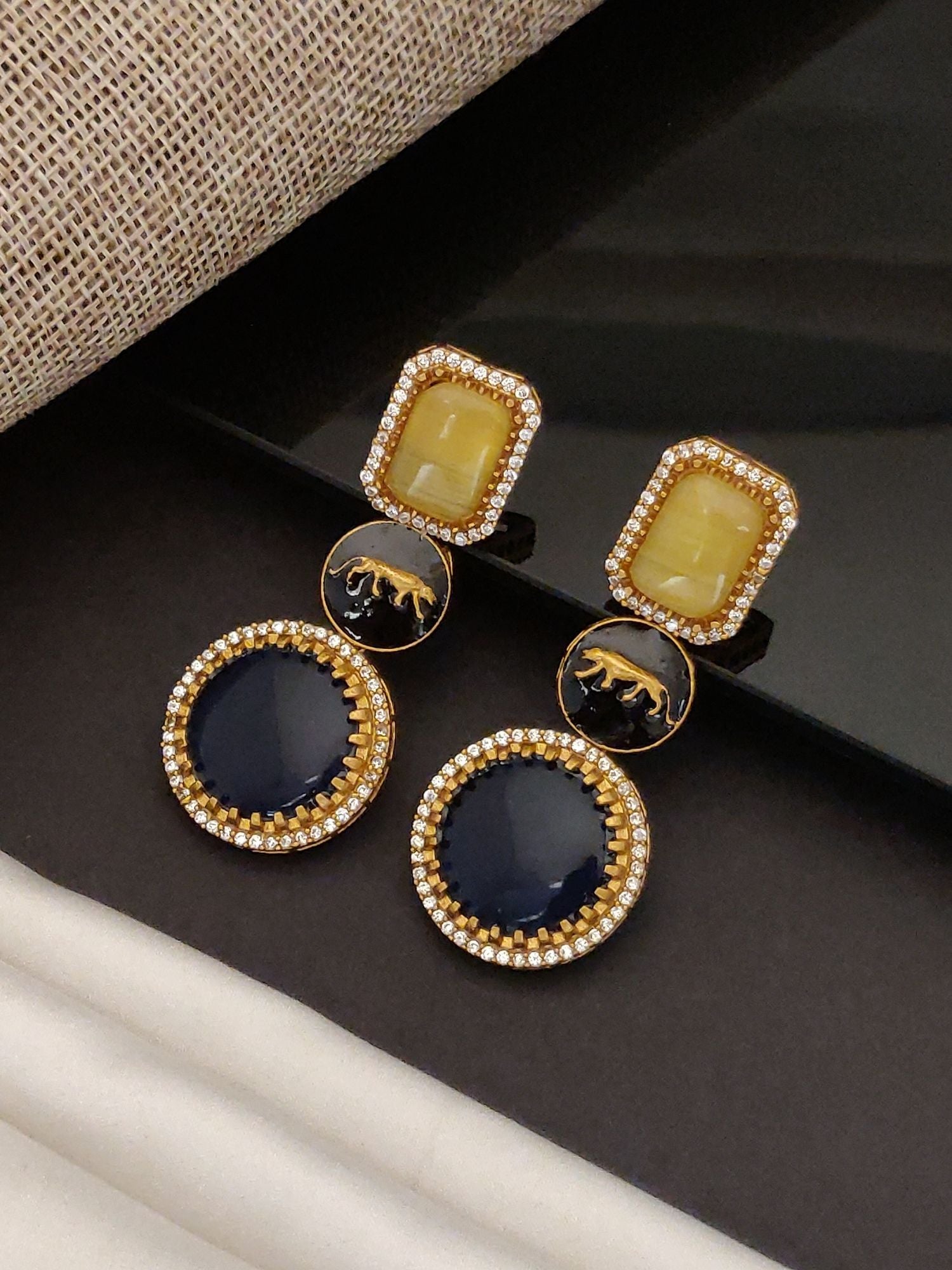 Gold Plated Sabyasaachi Style Earring by Abdesignsjewellery with yellow and black stone detailing