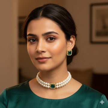 Abdesigns Gold Plated Pearl Choker Necklace Set