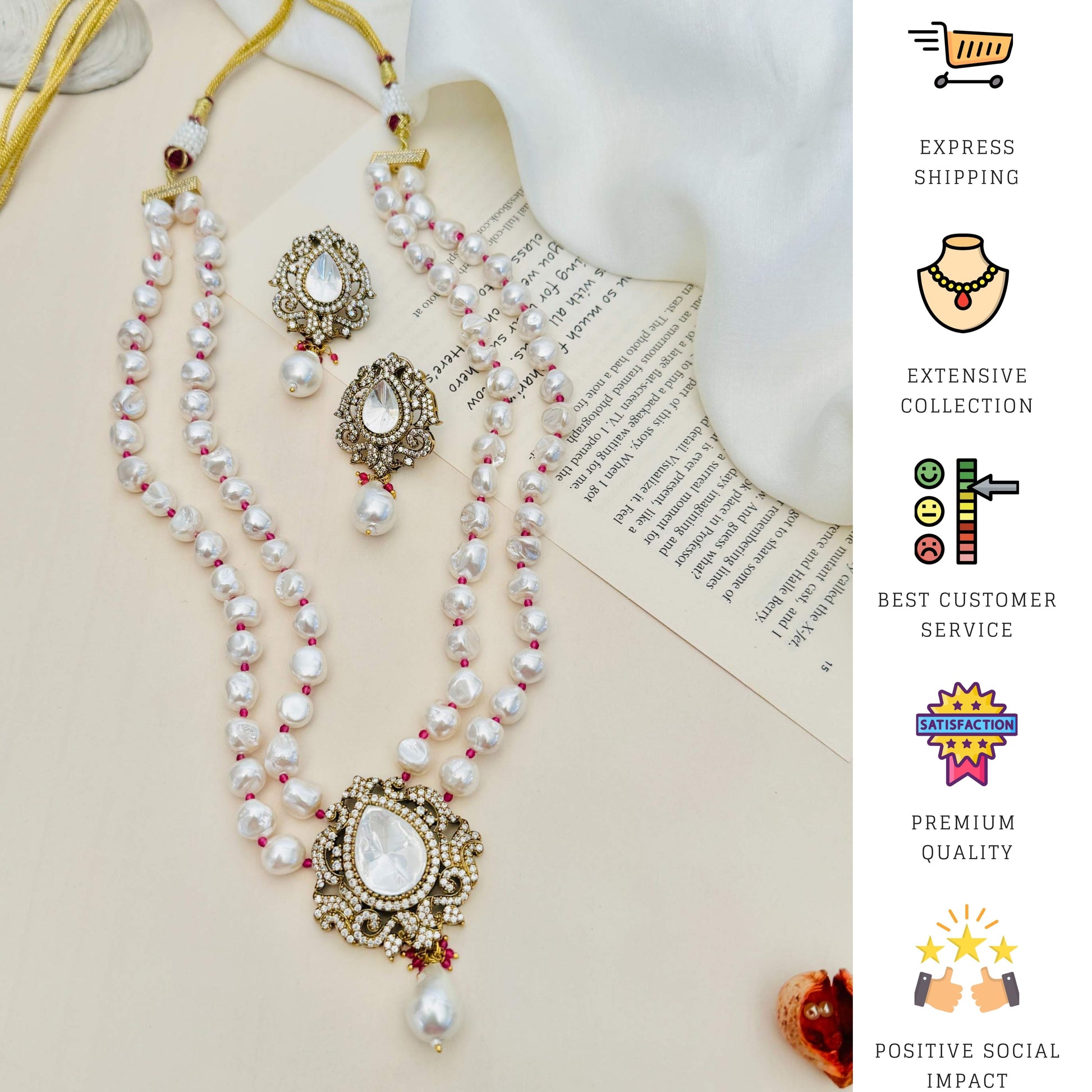 Heritage Fusion Polki Pearl Mala Set with intricate gold detailing and matching earrings by Abdesignsjewellery