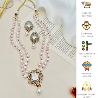 Thumbnail for Heritage Fusion Polki Pearl Mala Set with intricate gold detailing and matching earrings by Abdesignsjewellery
