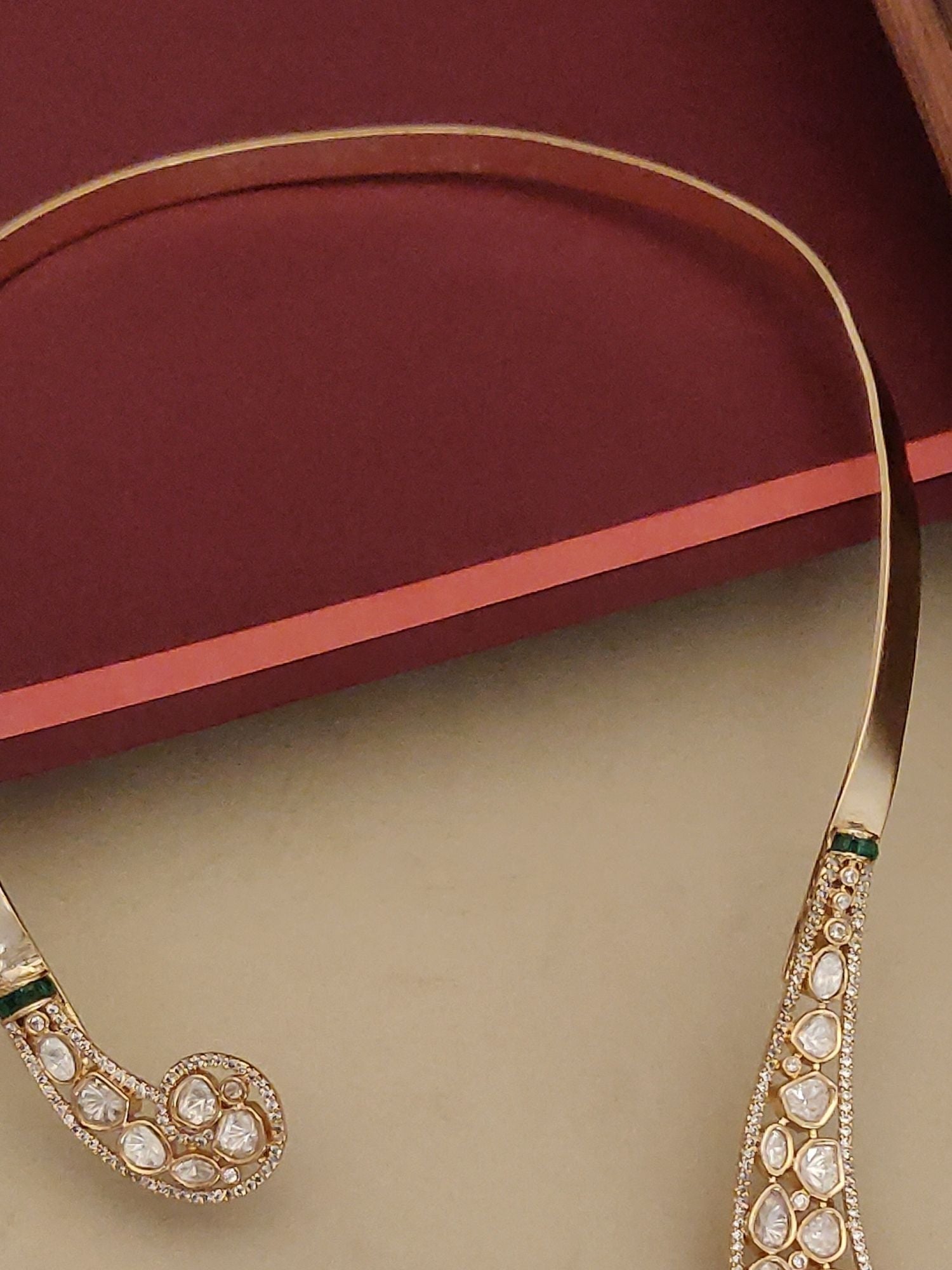 Abdesignsjewellery designer gold plated necklace set with intricate stone detailing on a thin gold band