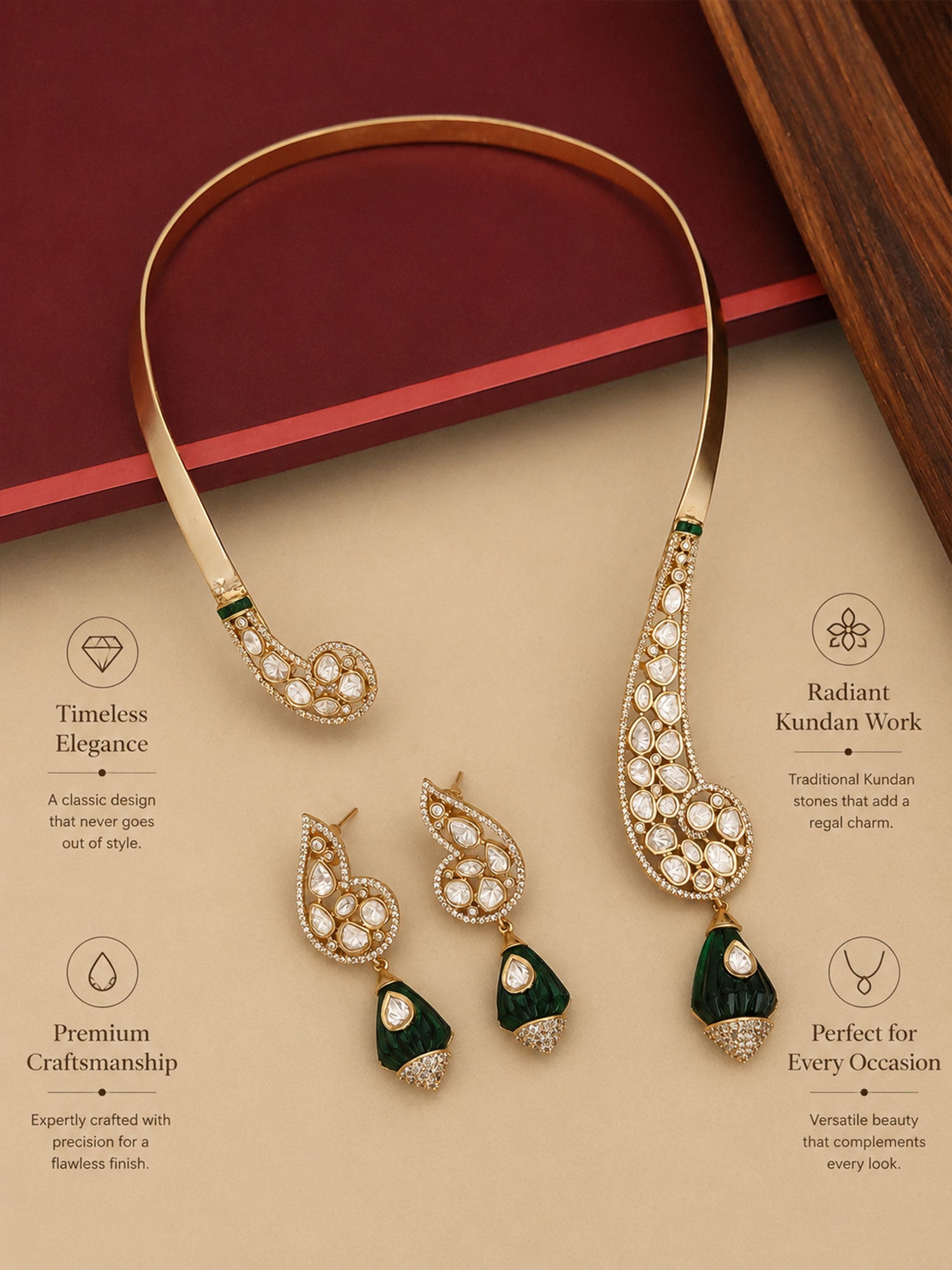 Abdesigns Jewellery Designer Gold Plated Polki Necklace Set