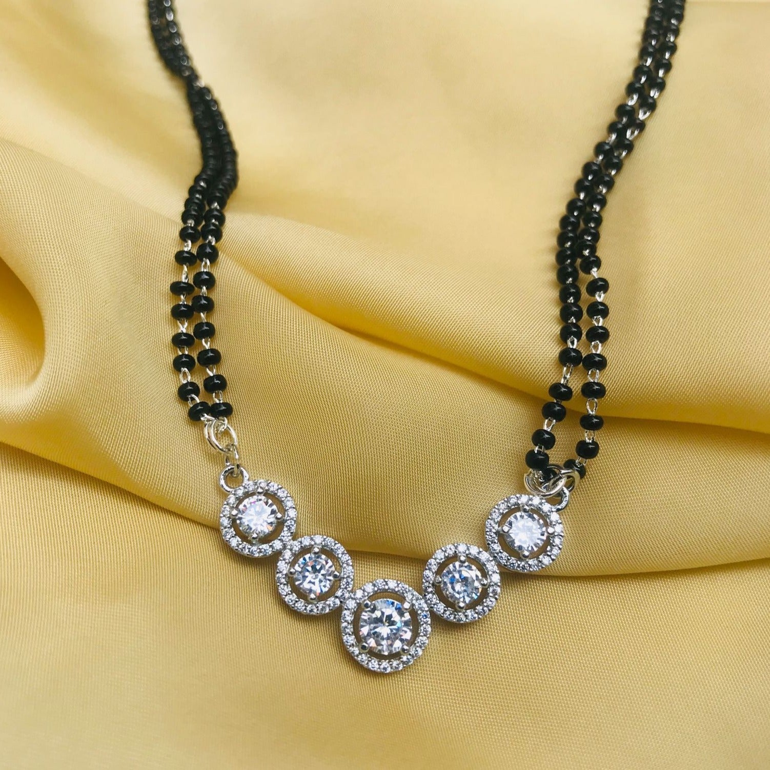 Elegant Abdesignsjewellery Mangalsutra for Daily Wear with black beads and sparkling stones