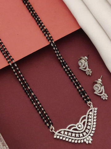 American diamond mangalsutra with earrings featuring a stylish pendant design for elegant occasions