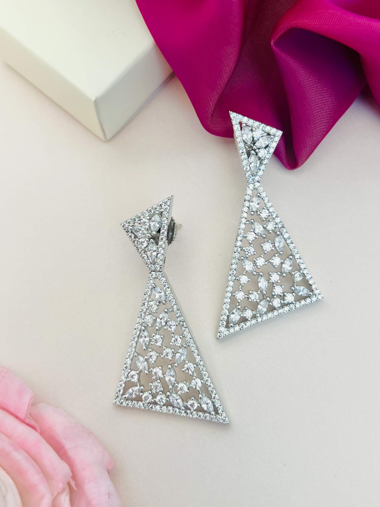 Abdesignsjewellery American Diamond Party Earrings with elegant triangular design and sparkling stones