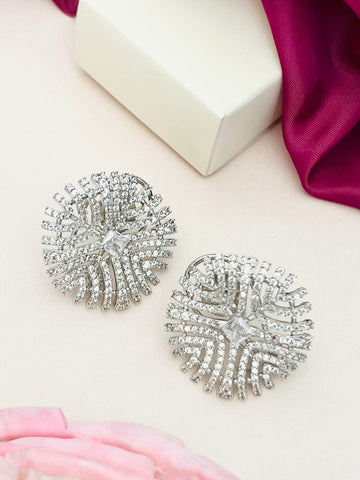 American Diamond Silver Plated Party Earring by Abdesignsjewellery with intricate round design