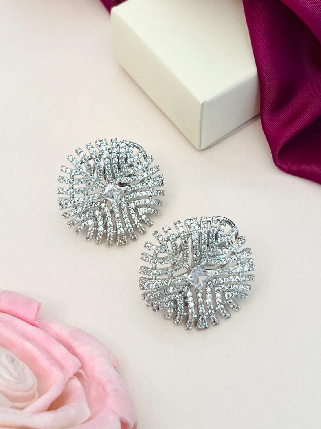 Abdesignsjewellery American Diamond Silver Plated Party Earring with sparkling round design