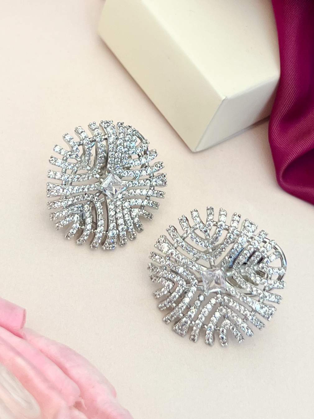 American Diamond Silver Plated Party Earring from Abdesignsjewellery featuring intricate sparkling design