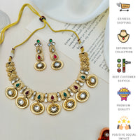 Thumbnail for Antique Gold Plated Choker Necklace Set with colorful gemstones and matching earrings by Abdesignsjewellery