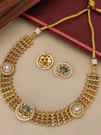 Thumbnail for Antique Gold Plated Necklace Set with decorative motifs and elegant design for traditional occasions