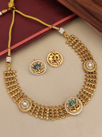Thumbnail for Stunning Antique Gold Plated Necklace Set with intricate design and matching earrings