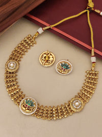 Thumbnail for Antique Gold Plated Necklace Set with Intricate Design and Matching Earrings for Elegant Occasions