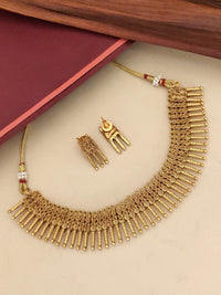 Thumbnail for Antique Gold Plated Necklace Set with intricate design and matching earrings for festive occasions