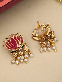 Thumbnail for Antique lotus necklace set featuring elegant floral design with pearl accents
