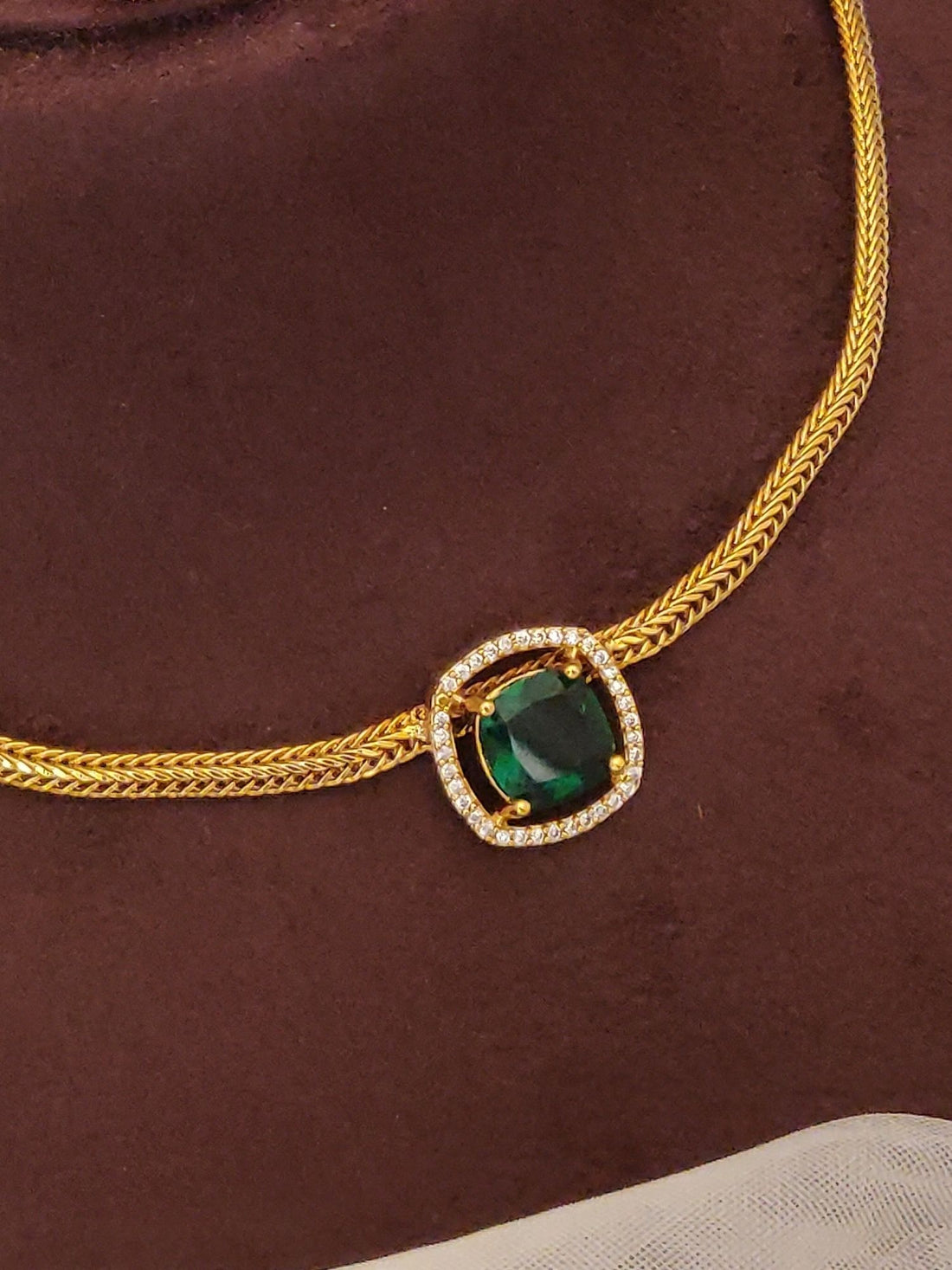 Abdesignsjewellery artificial Emerald Green diamond jewelry set for women with gold chain and matching earrings
