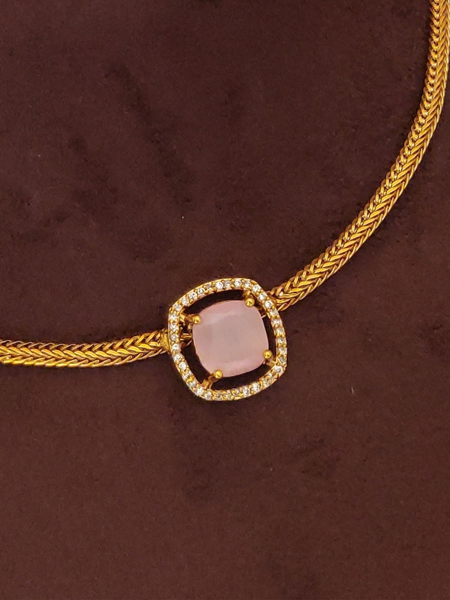Abdesignsjewellery pendant chain with pink stone and diamond accents in artificial Emerald Green diamond jewelry set for women