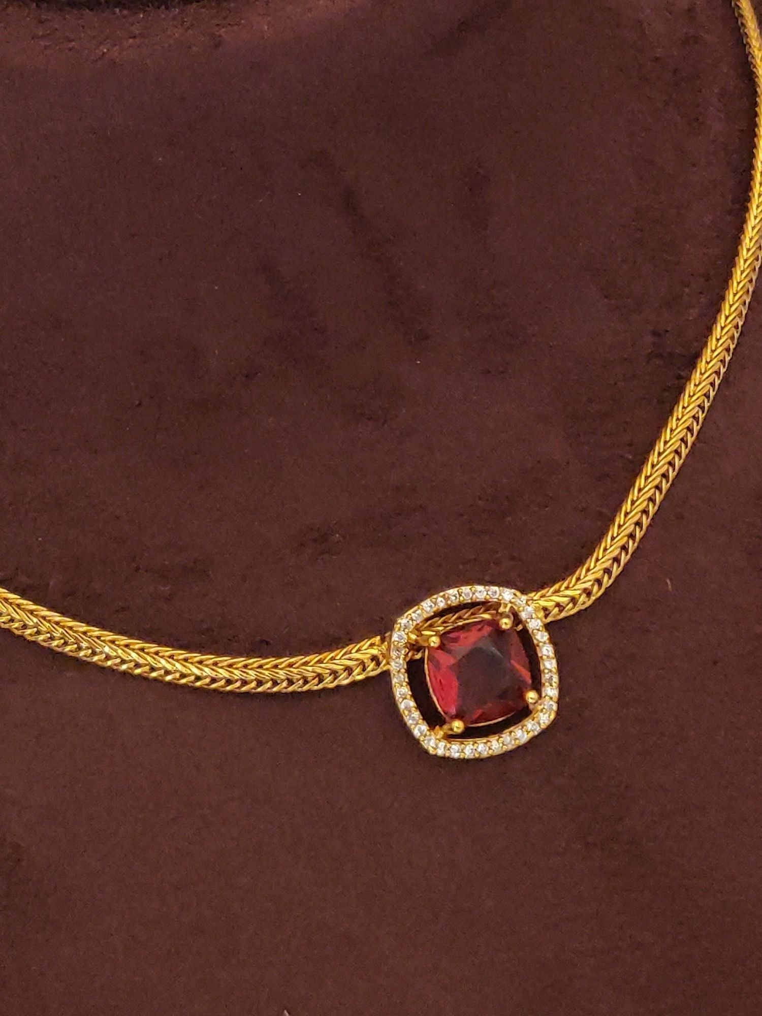Abdesignsjewellery pendant chain with red gem and diamond accents artificial Emerald Green diamond jewelry set for women