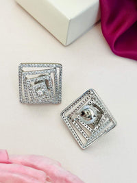 Thumbnail for Artistic American Diamond Silver Plated Earring square shaped with intricate layered design by Abdesignsjewellery