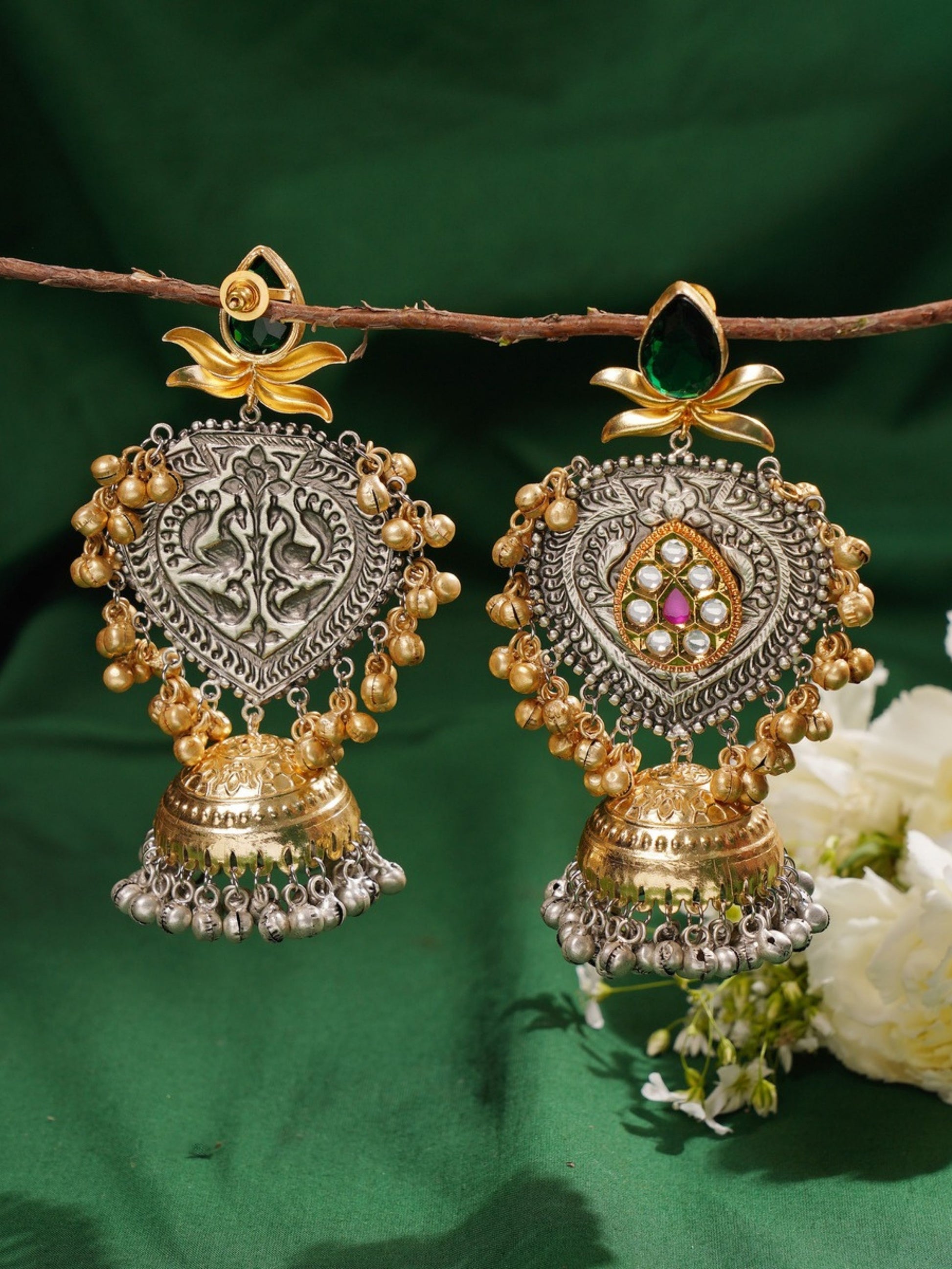 Beautiful DualTone Pachi Kundan Jhumka Earring by Abdesignsjewellery with intricate silver and gold details