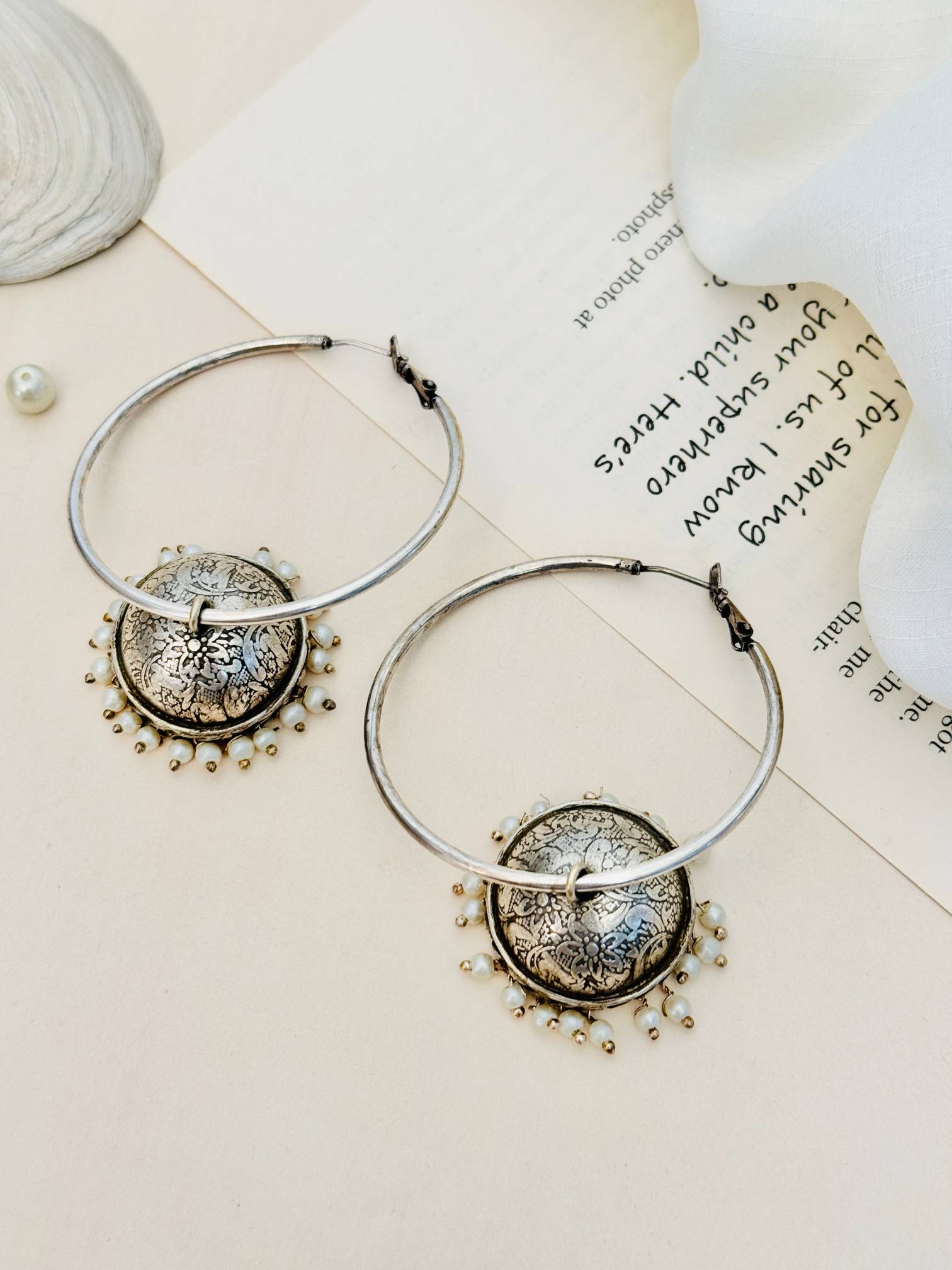 Beautiful German Silver Plated Jhumka Earring by Abdesignsjewellery with intricate design and pearl accents