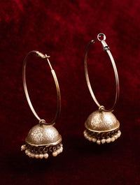 Thumbnail for Beautiful German Silver Plated Jhumka Earring with intricate design and pearl accents by Abdesigns