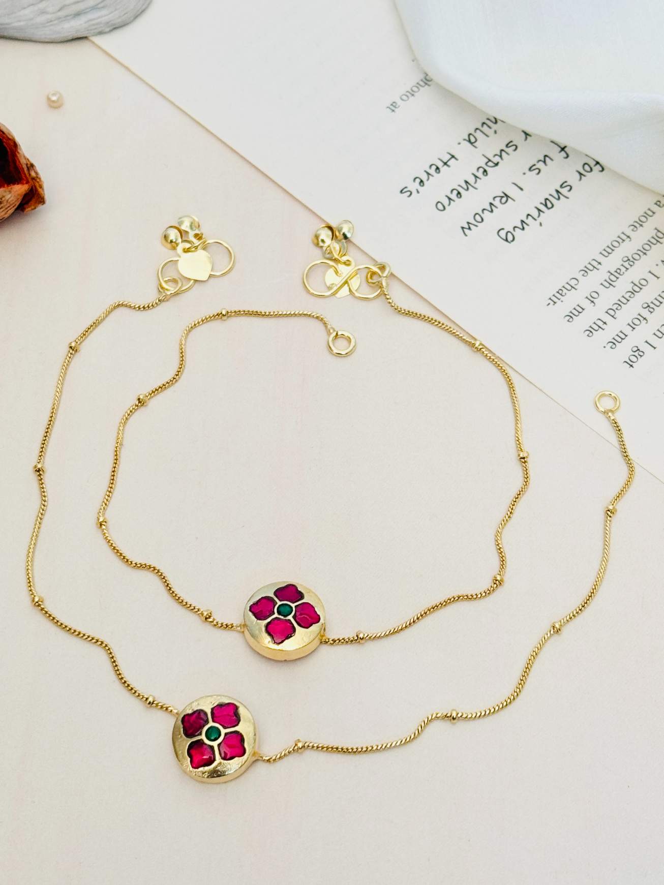Beautiful Gold Plated Pachi Kundan Anklets combo with intricate floral design by Abdesignsjewellery