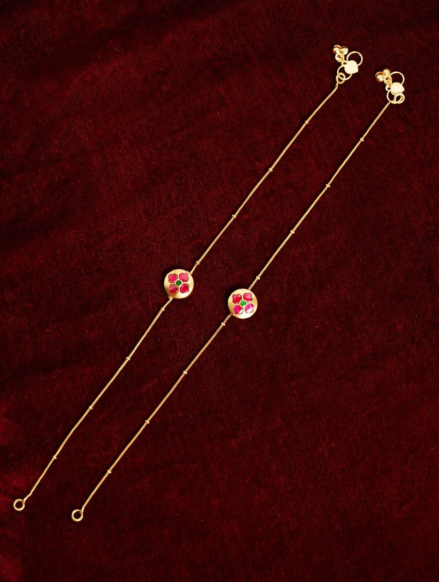 Beautiful Gold Plated Pachi Kundan Anklets with floral design by Abdesignsjewellery