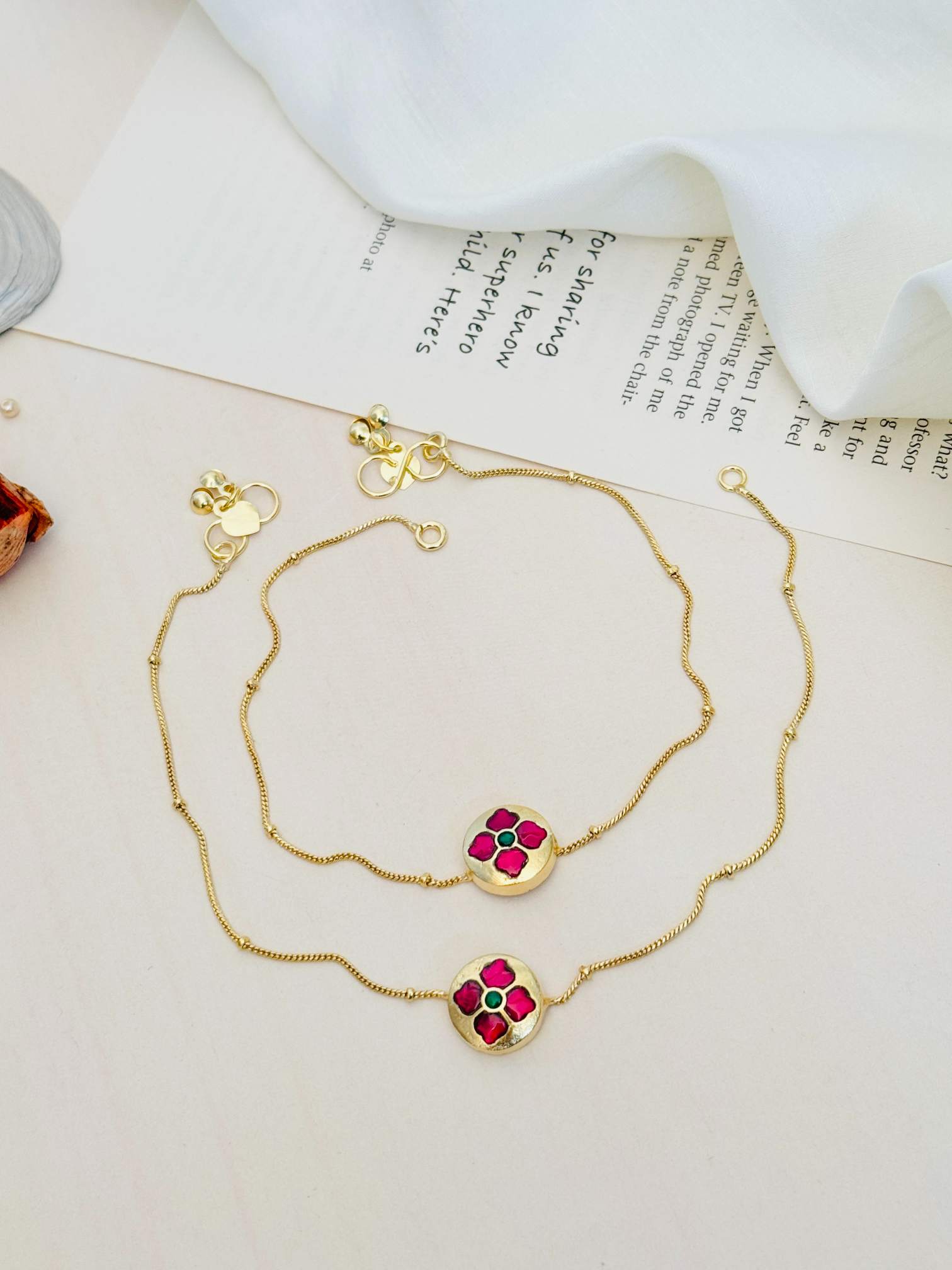 Beautiful Gold Plated Pachi Kundan Anklets combo set with floral design by Abdesignsjewellery