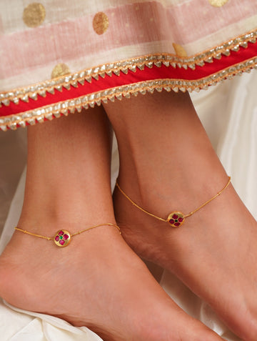 Beautiful Gold Plated Pachi Kundan Anklets by Abdesignsjewellery on feet with traditional attire