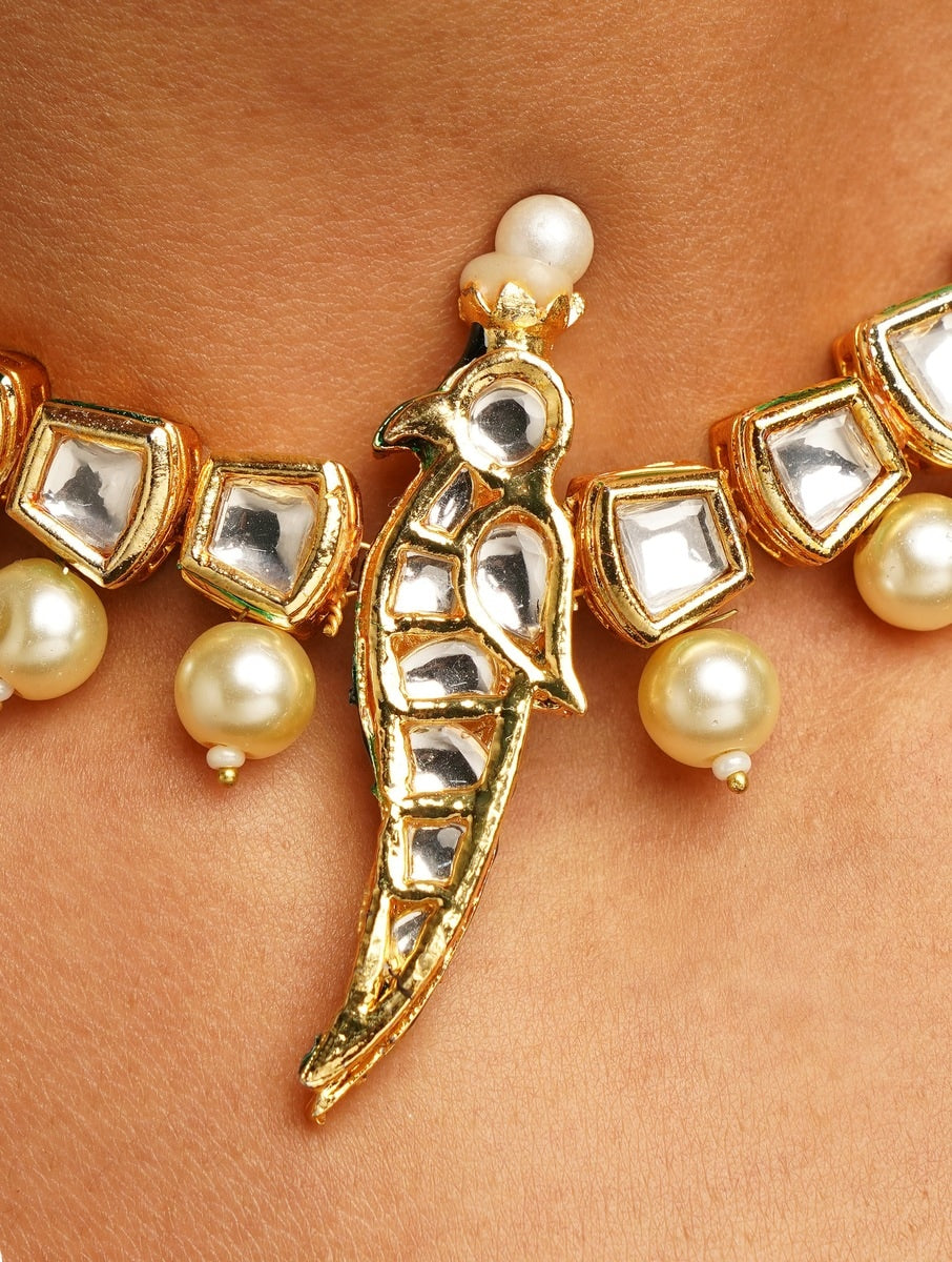 Beautiful Parrot Pearl Kundan Necklace by Abdesignsjewellery with gold tone and pearl accents