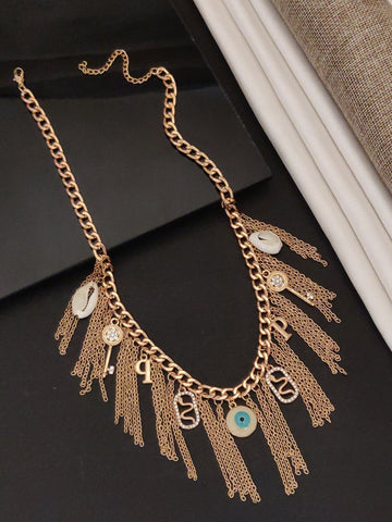 Abdesignsjewellery Boho Style Western Gold Plated Necklace with stylish charms and fringe detail