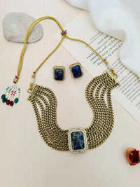 Thumbnail for Chain Choker Necklace Set with gold-tone multiple chains and blue stone accents from Abdesignsjewellery