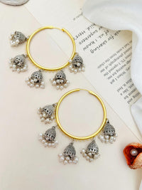 Thumbnail for Classic Gold Plated Bali Earring with intricate silver jhumka and white pearl details by Abdesignsjewellery