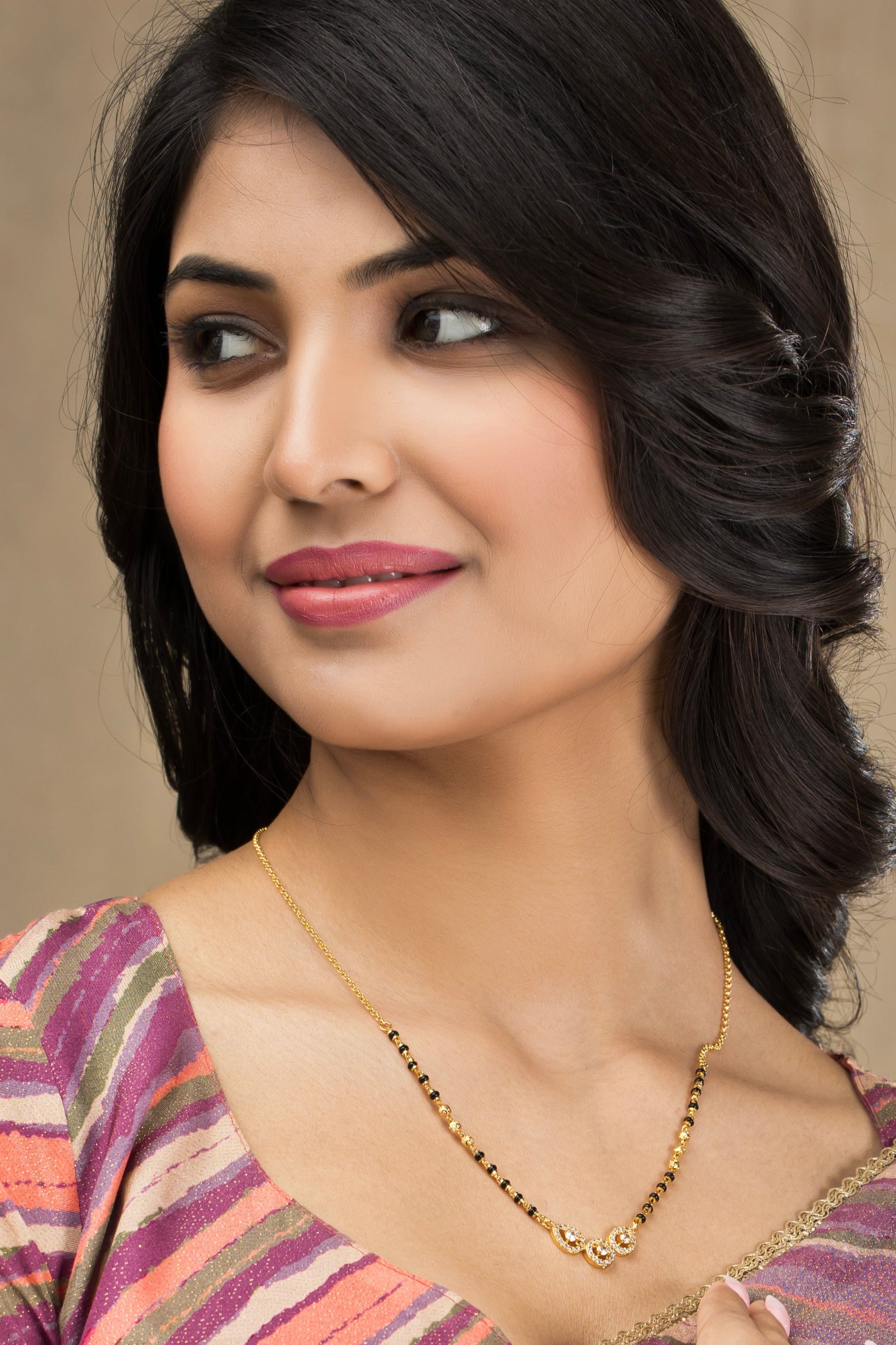 Elegant DailyWear Gold Plated American Diamond Mangalsutra worn by a model, perfect for everyday use